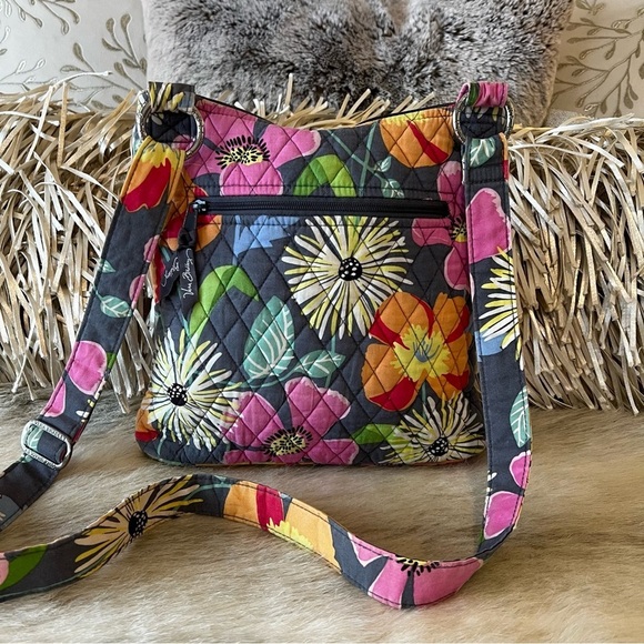 VERA BRADLEY Va Va Bloom 2012 Zip Hipster Crossbody Gray Pink Yellow Floral - Picture 7 of 17